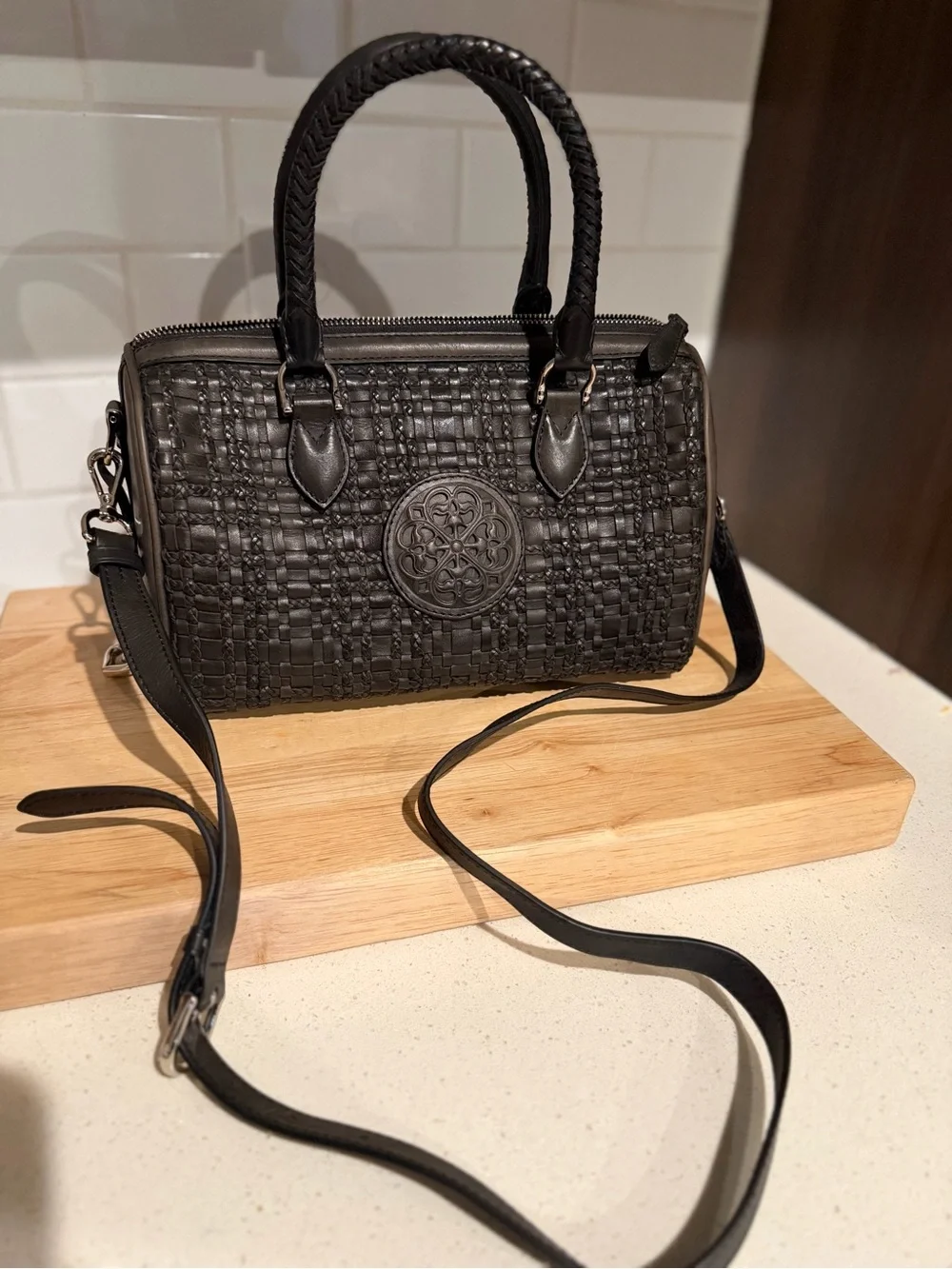 Rare Brighton Black Ferrara Vereda‎ Satchel Style $495 NWT- Distressed Grey